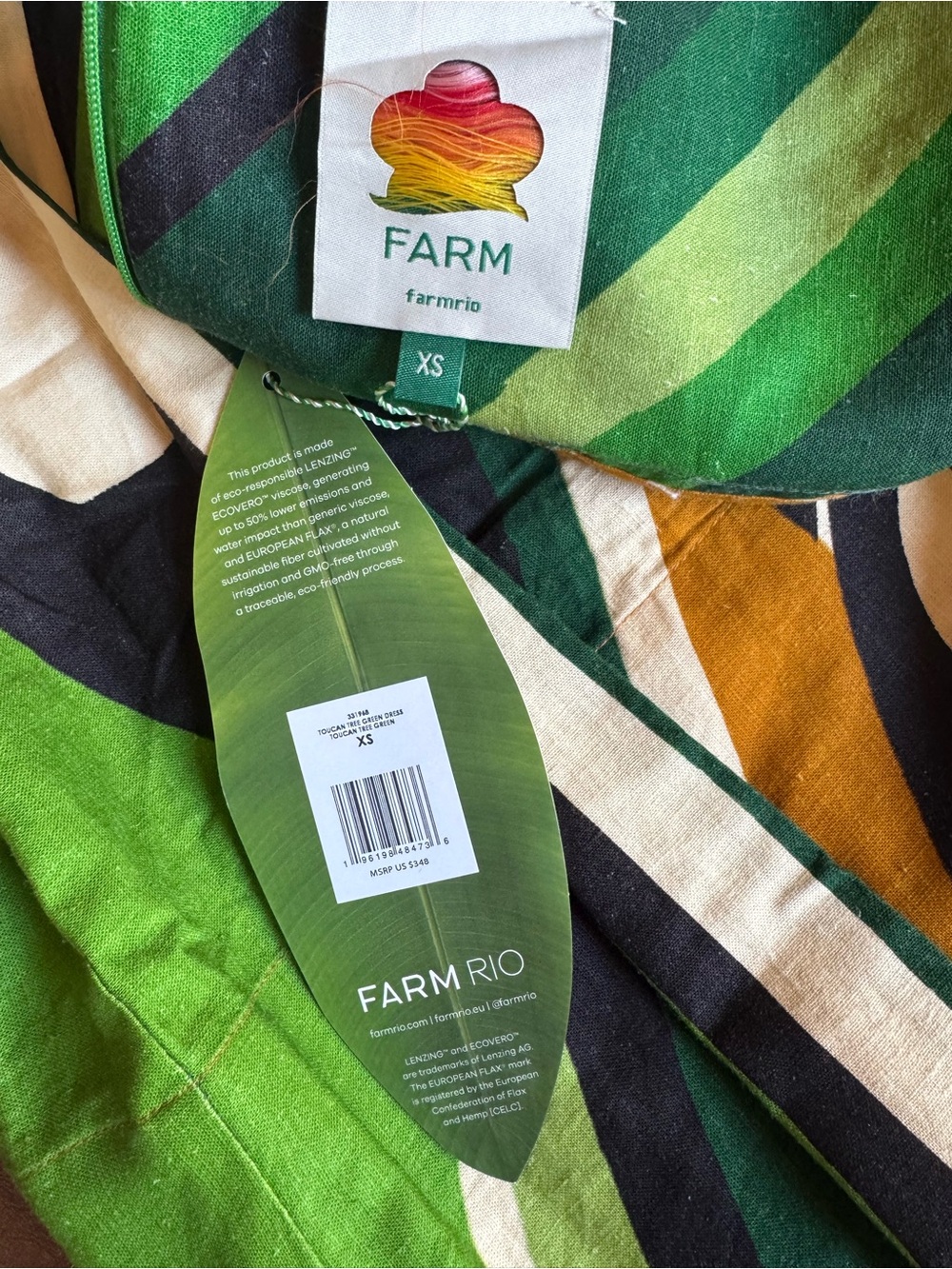 FARM Rio Green Tree Toucan Halter Maxi Dress, NWT, XS - Picture 7 of 11